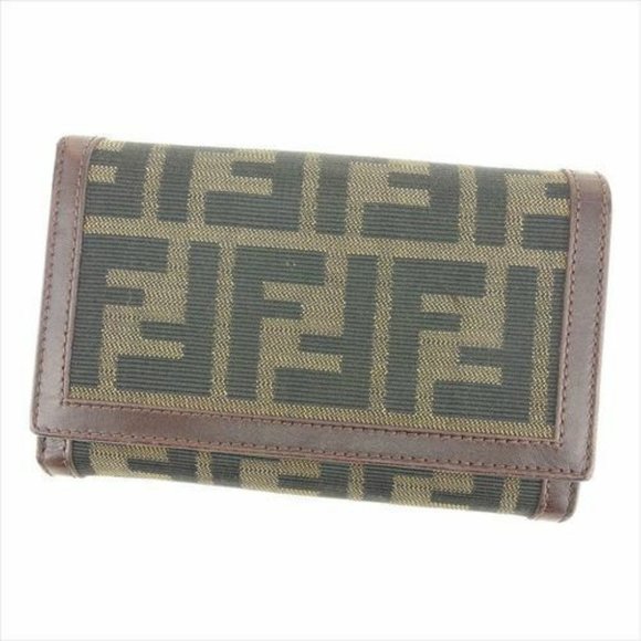 Fendi Wallet Purse Bifold Zucca Brown Beige Woman unisex Authentic Used - Picture 1 of 8